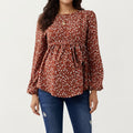 Anna-Kaci Women¡¯s Maternity Top with Long Sleeves Soft Draped Fabric Delicate Allover Pattern and Adjustable Tie Waist for Flattering Shape
