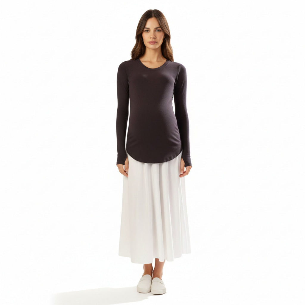 Anna-Kaci Women's Maternity Long Sleeve Stretch Knit Top with Soft Seamless Fit and Gentle Belly-Shaping Silhouette