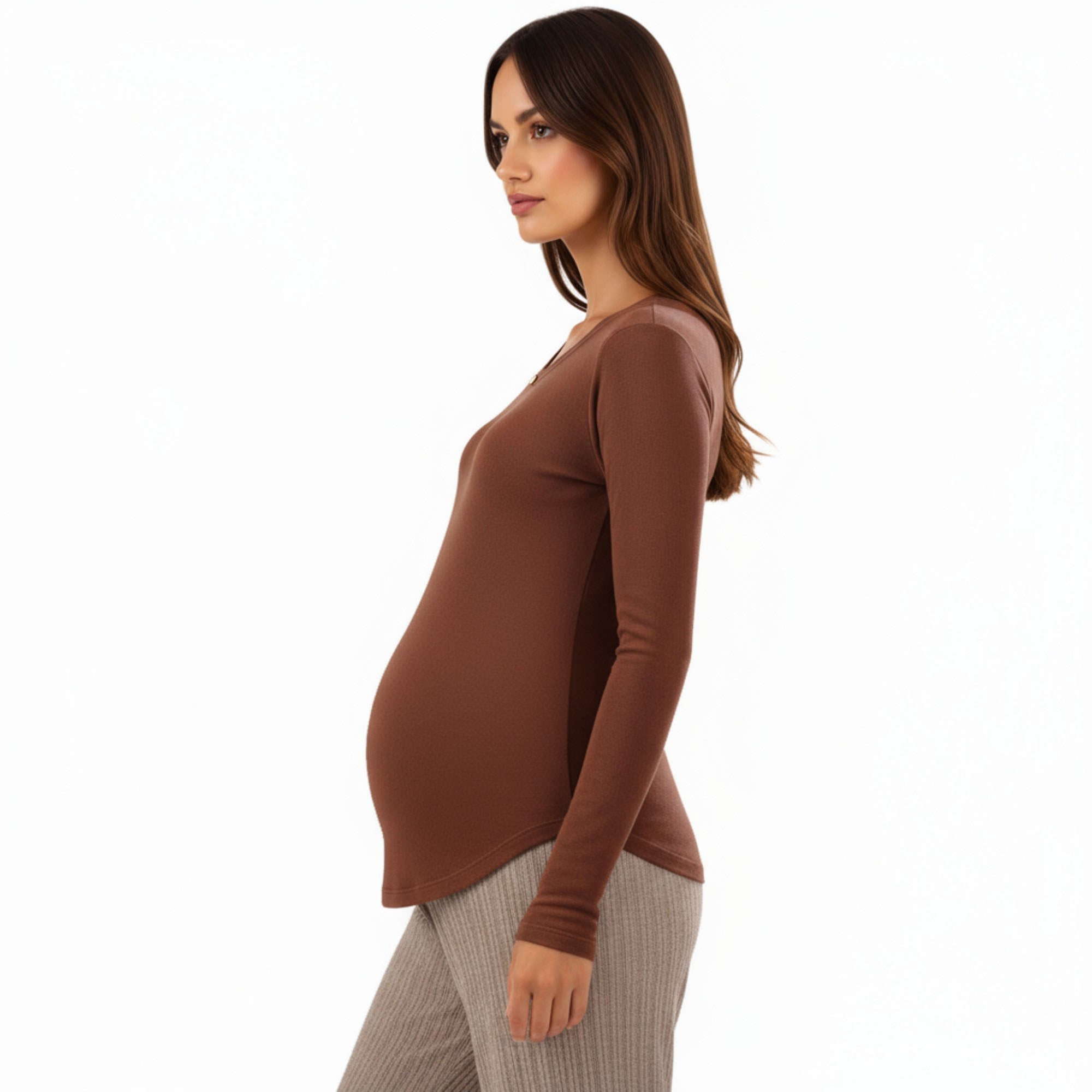 Anna-Kaci Women's Maternity Long Sleeve Stretch Knit Top with Soft Seamless Fit and Gentle Belly-Shaping Silhouette