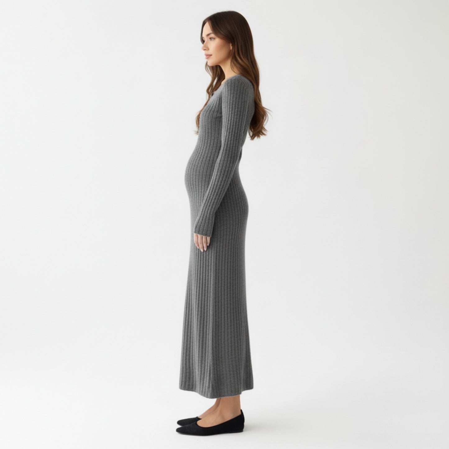Anna-Kaci Women' s Ribbed Knit Maternity Maxi Dress with Long Sleeves Soft Stretch Fabric and Flattering Button Front Detail