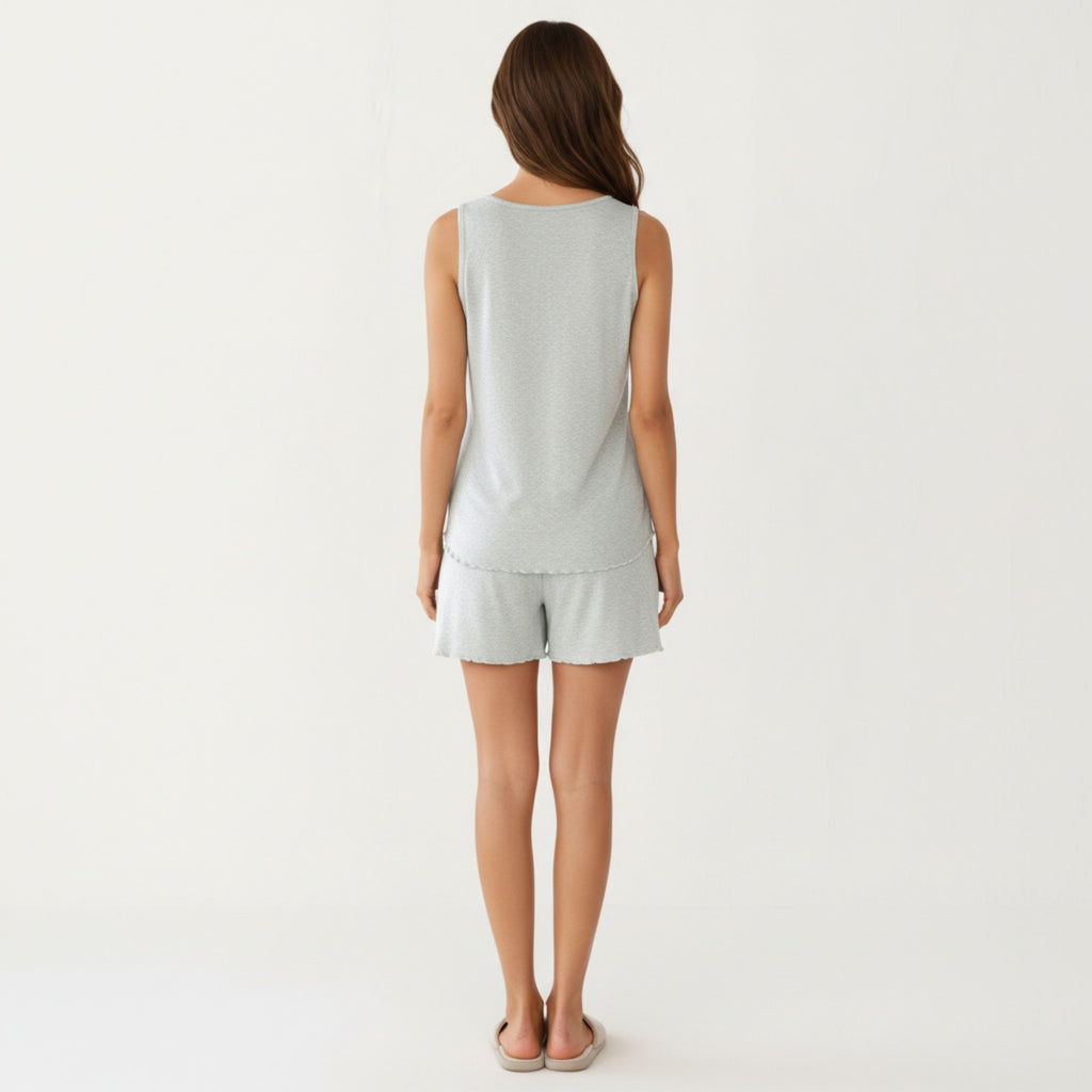 Anna-Kaci Women's Maternity 2-Piece Set Sleeveless Henley Pajama Top with Relaxed Fit Shorts and Soft Textured Fabric