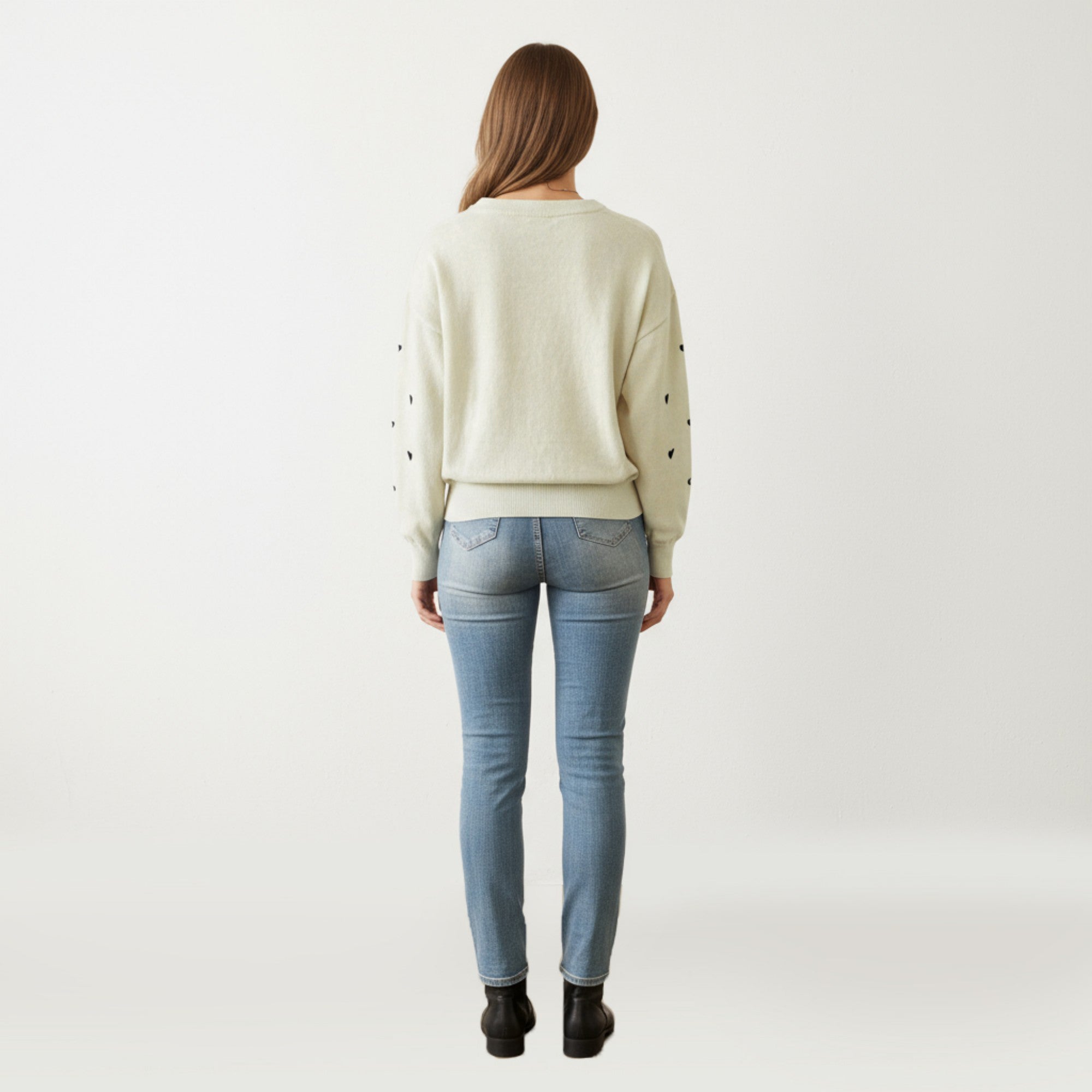 Anna-Kaci Women's Long Sleeve Heart Pattern Knit Sweater with Ribbed Trim
