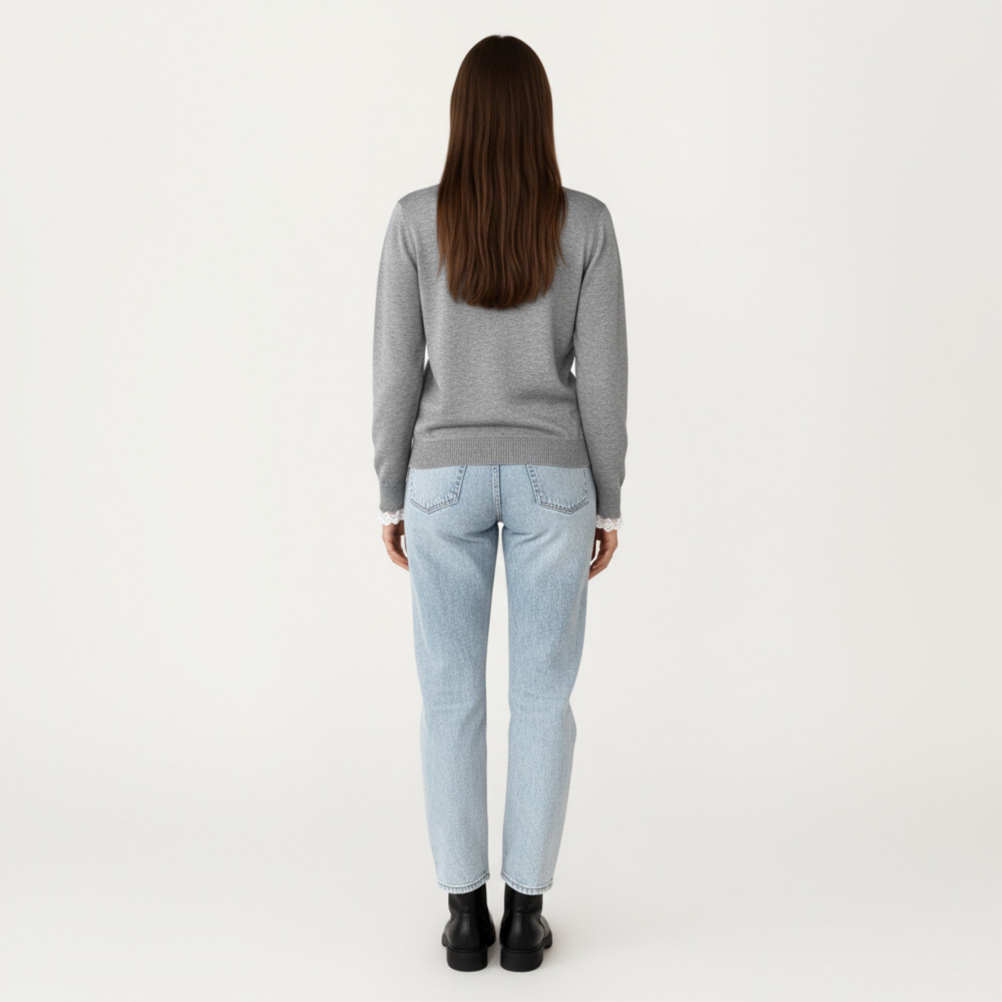Anna-Kaci Women's Long Sleeve Knit Top with Lace Trim Collar and Button Front Detail