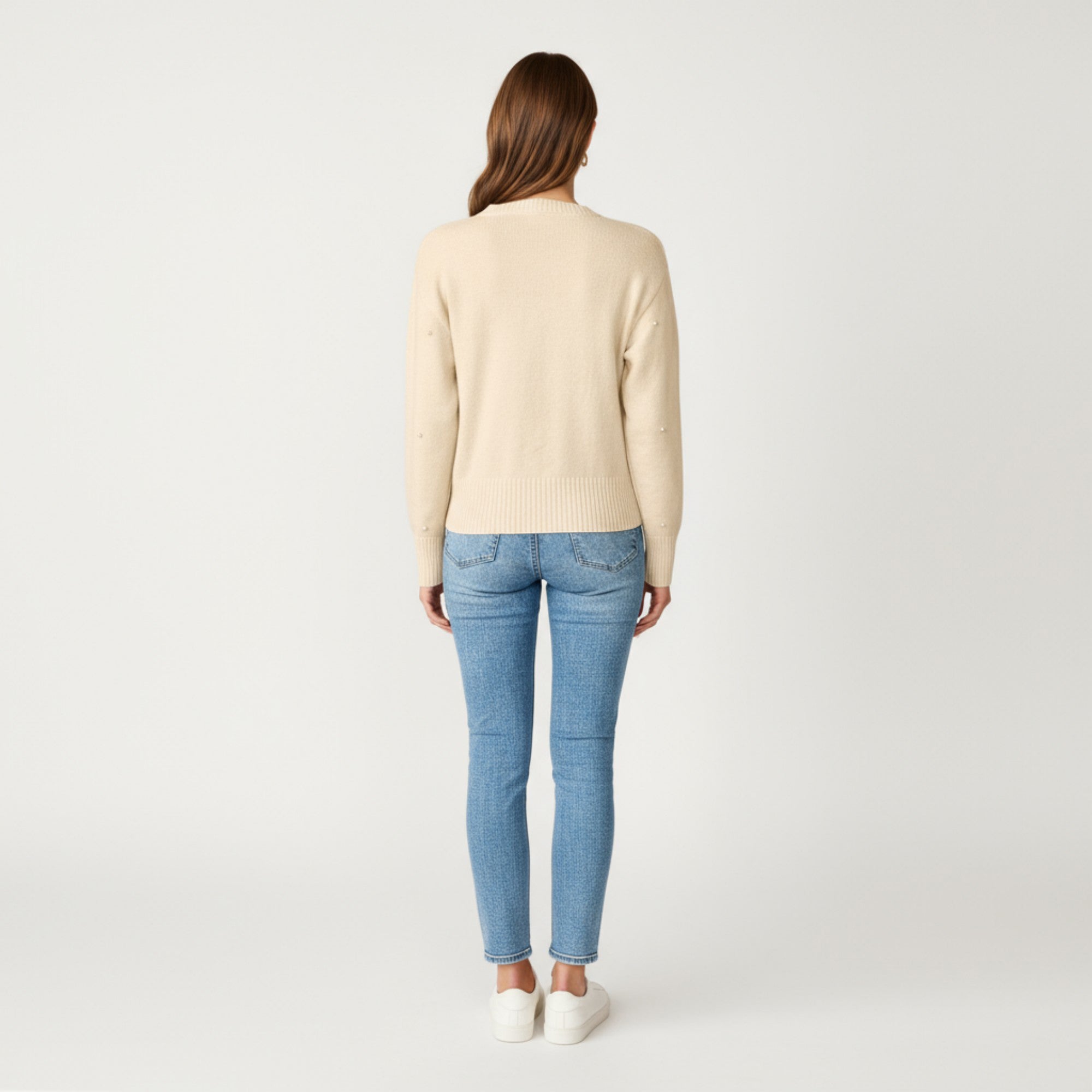 Anna-Kaci Women's Long Sleeve Faux Pearl Embellished Knit Cardigan with Button Front Closure