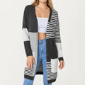 Anna-Kaci Women's Long Sleeve Color Block Striped Knit Cardigan with Front Pockets