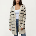 Anna-Kaci Women's Long Sleeve Striped Knit Cardigan with Button Front and Ribbed Trim