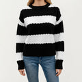 Anna-Kaci Women's Long Sleeve Knit Sweater with Bold Horizontal Stripes and Ribbed Trim