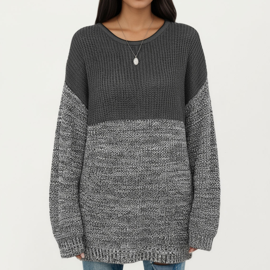 Anna-Kaci Women's Long Sleeve Color Block Knit Sweater with Textured Waffle and Marled Stitch Design