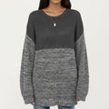 Anna-Kaci Women's Long Sleeve Color Block Knit Sweater with Textured Waffle and Marled Stitch Design