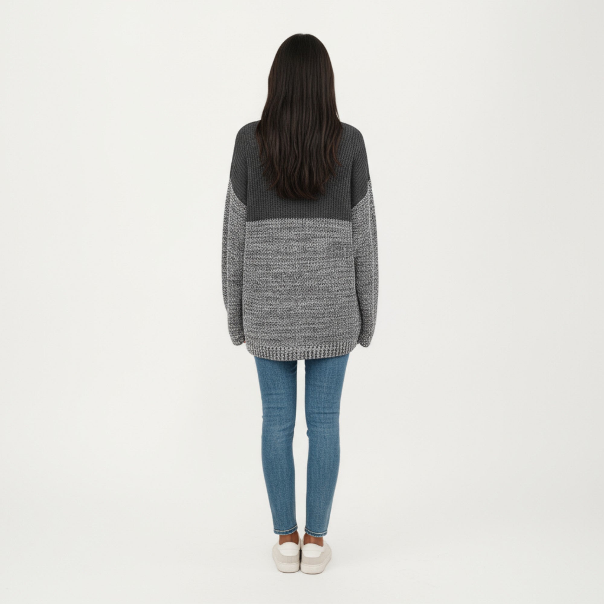 Anna-Kaci Women's Long Sleeve Color Block Knit Sweater with Textured Waffle and Marled Stitch Design