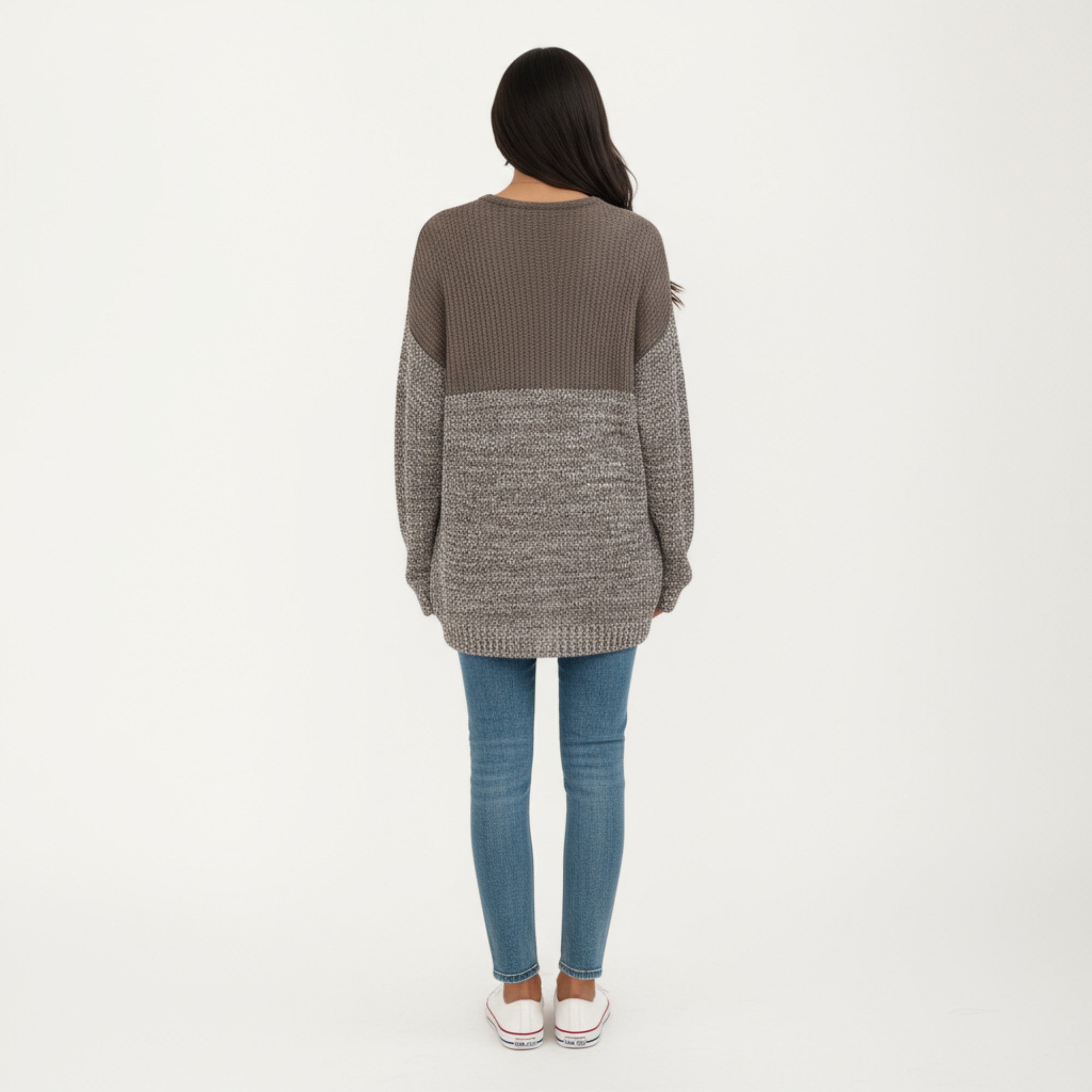 Anna-Kaci Women's Long Sleeve Color Block Knit Sweater with Textured Waffle and Marled Stitch Design