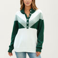 Anna-Kaci Women's Color Block Long Sleeve Knit Sweater with Button Collar and Ribbed Hem