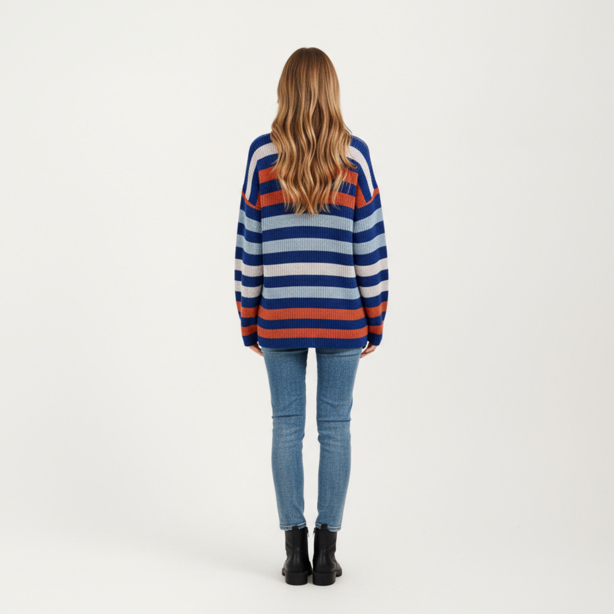 Anna-Kaci Women's Long Sleeve Crew Neck Striped Knit Sweater with Relaxed Fit
