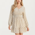 Anna-Kaci Women¡¯s Printed Long Sleeve Mini Dress with Smocked Waist Soft Lightweight Fabric V-Neckline and Tiered Skirt