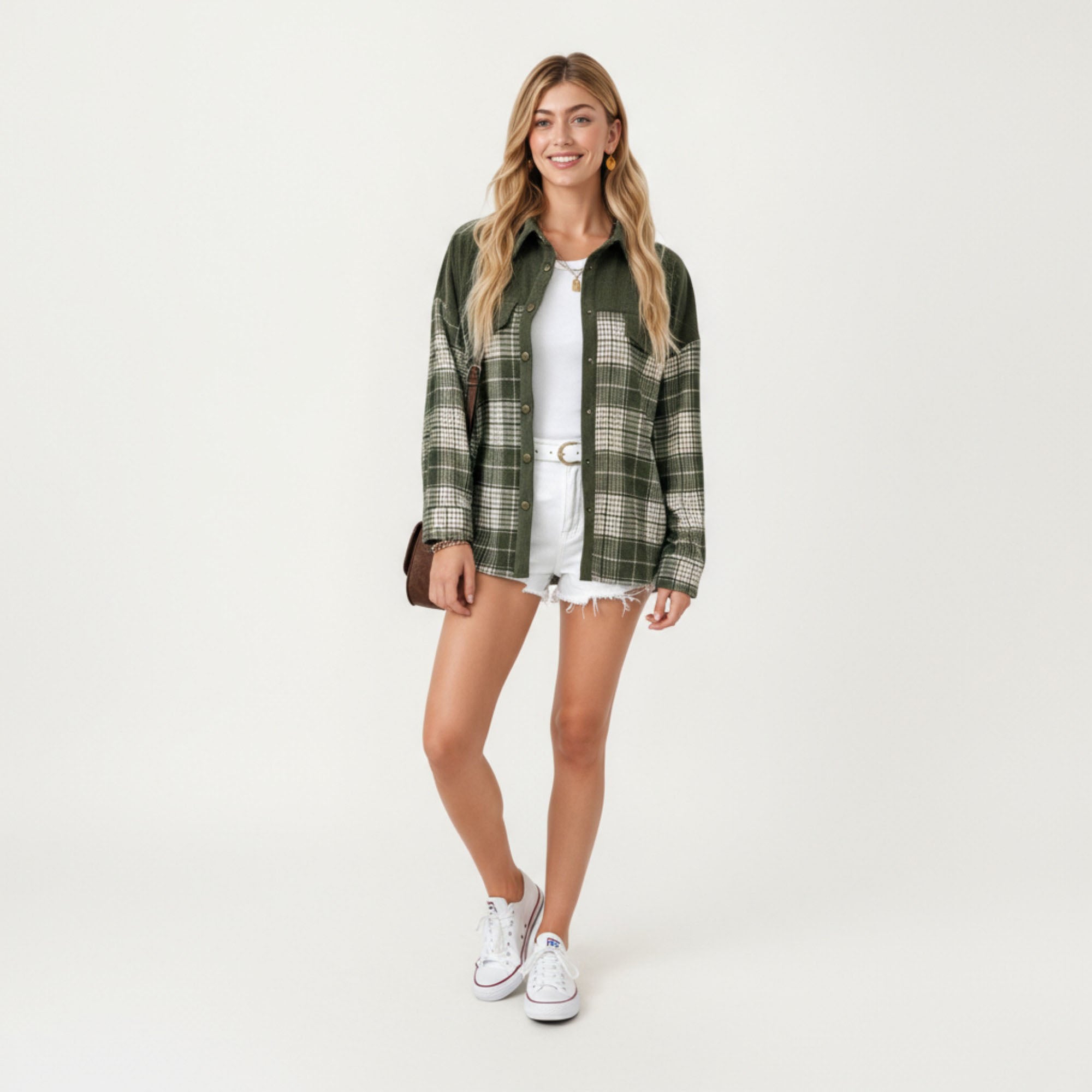 Anna-Kaci Women¡¯s Plaid Button Down Shirt Jacket with Chest Pocket Soft Textured Woven Fabric Relaxed Long Sleeve Design