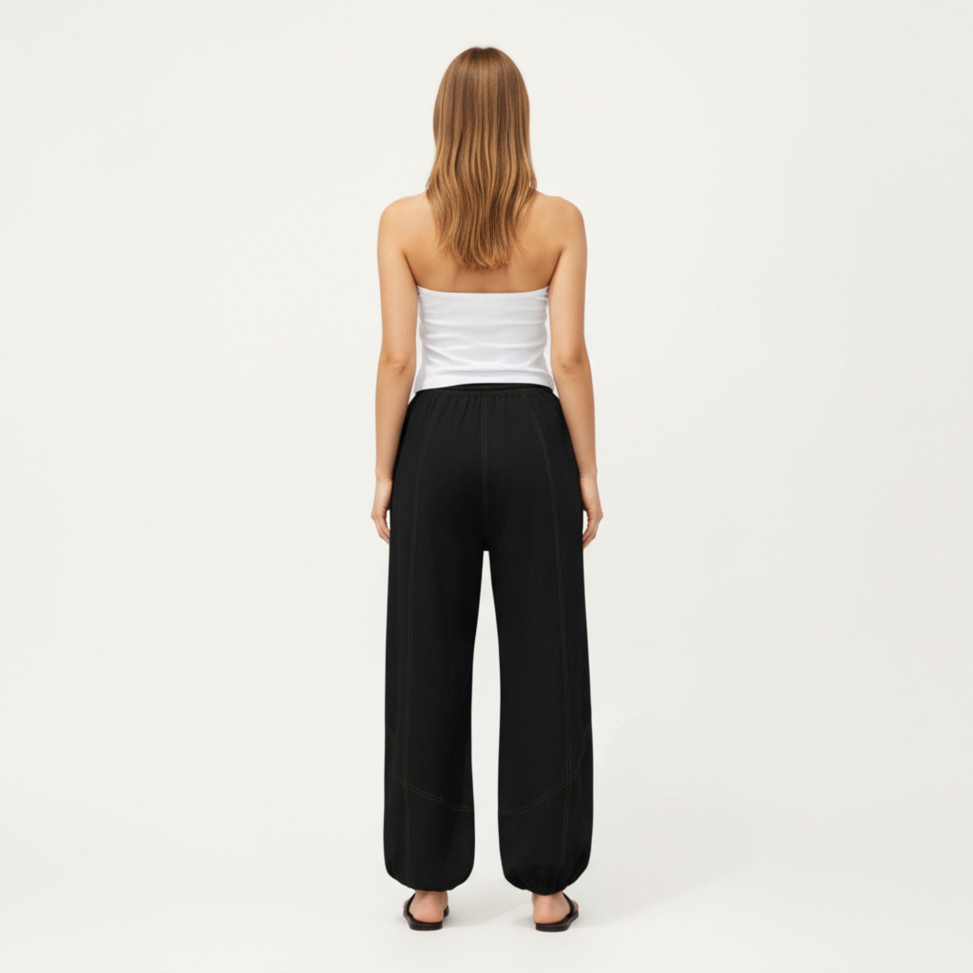 Anna-Kaci Women¡¯s Wide Leg Drawstring Pants with Contrast Stitching Front Patch Pockets Relaxed Elastic Hem Design