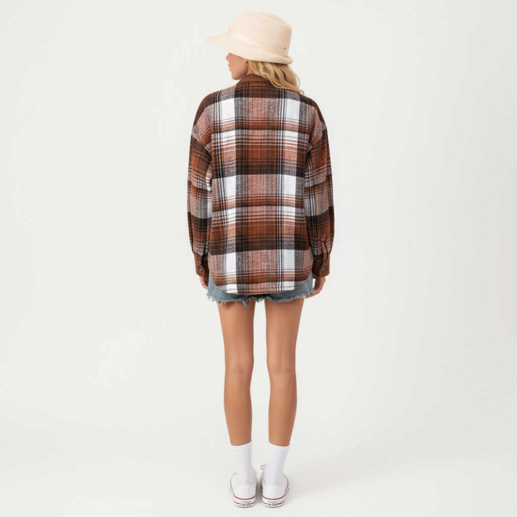 Anna-Kaci Women¡¯s Plaid Button Front Shirt Jacket with Soft Corduroy Contrast Long Sleeves Chest Pocket Detail