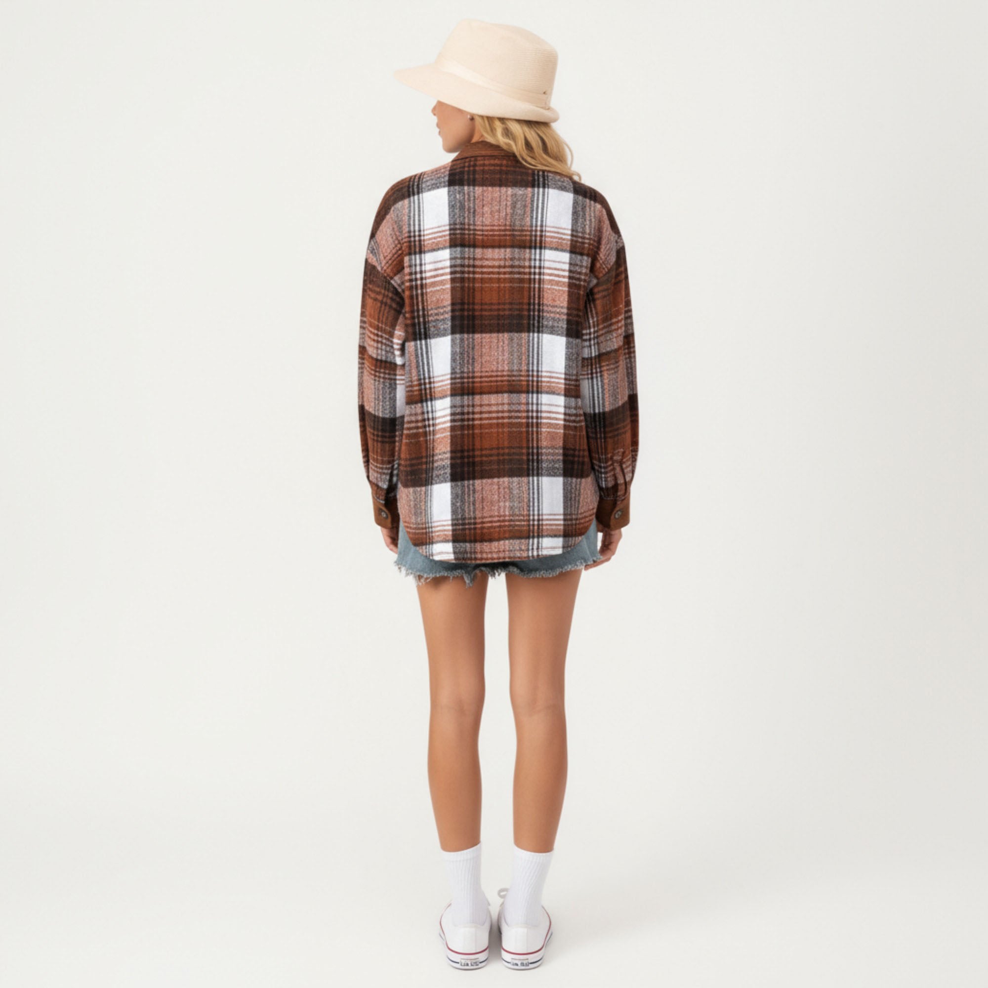 Anna-Kaci Women¡¯s Plaid Button Front Shirt Jacket with Soft Corduroy Contrast Long Sleeves Chest Pocket Detail