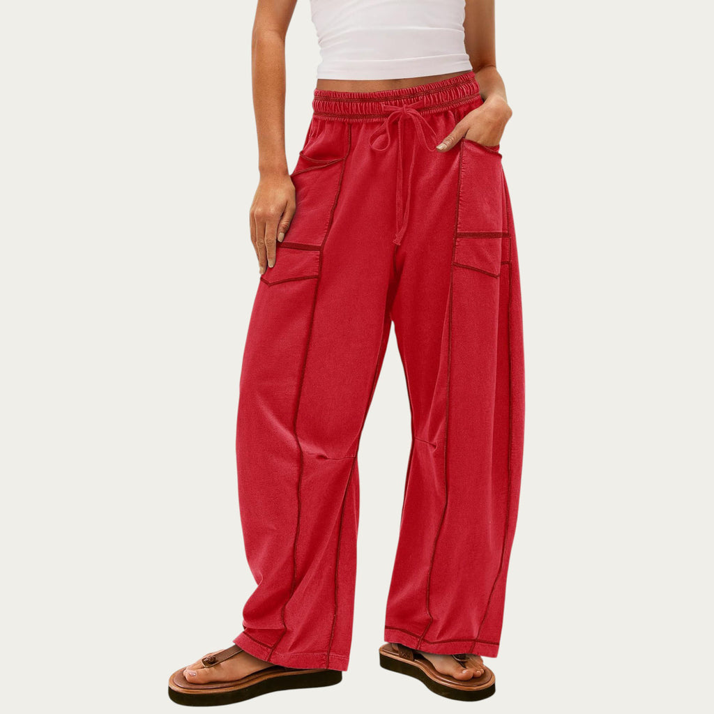Anna-Kaci Women¡¯s Soft Wide Leg Pants with Cargo Style Seam Detailing Adjustable Drawstring Waistband and Relaxed Stretch Fit