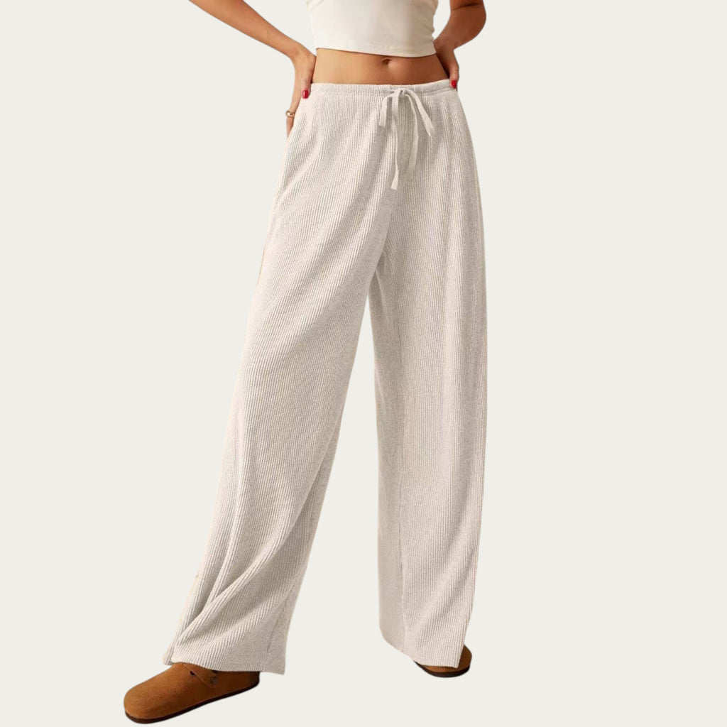 Anna-Kaci Women¡¯s Soft Ribbed Pants with Wide Relaxed Legs Adjustable Drawstring Waistband and Stretch Fabric