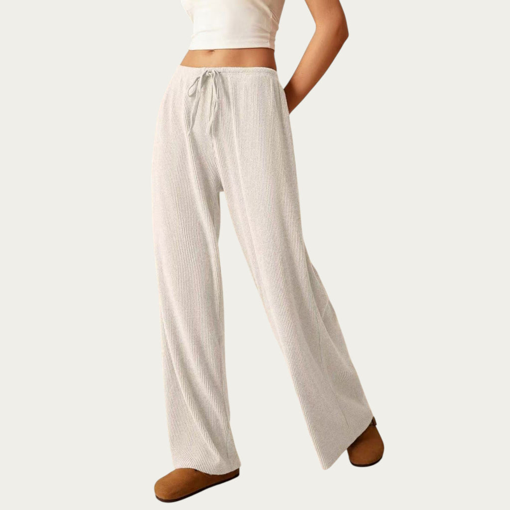 Anna-Kaci Women¡¯s Soft Ribbed Pants with Wide Relaxed Legs Adjustable Drawstring Waistband and Stretch Fabric