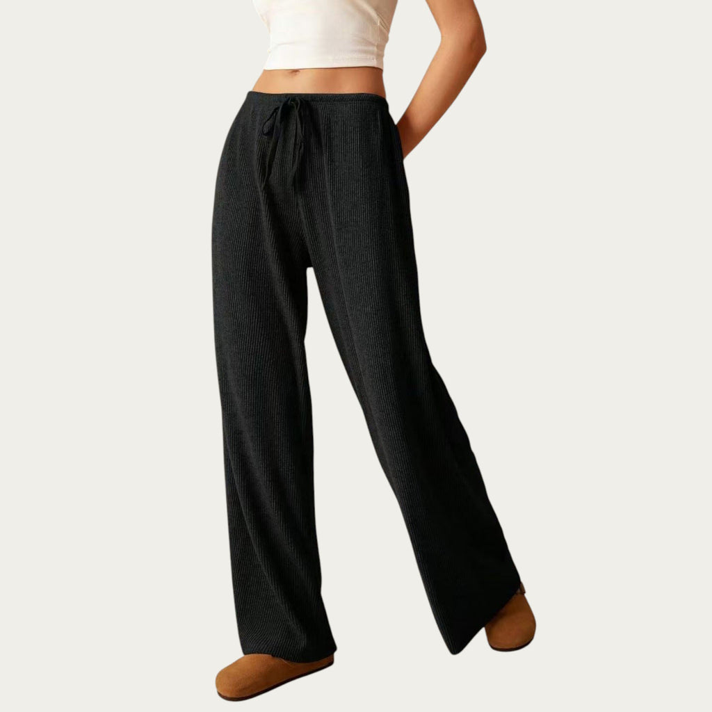 Anna-Kaci Women¡¯s Soft Ribbed Pants with Wide Relaxed Legs Adjustable Drawstring Waistband and Stretch Fabric
