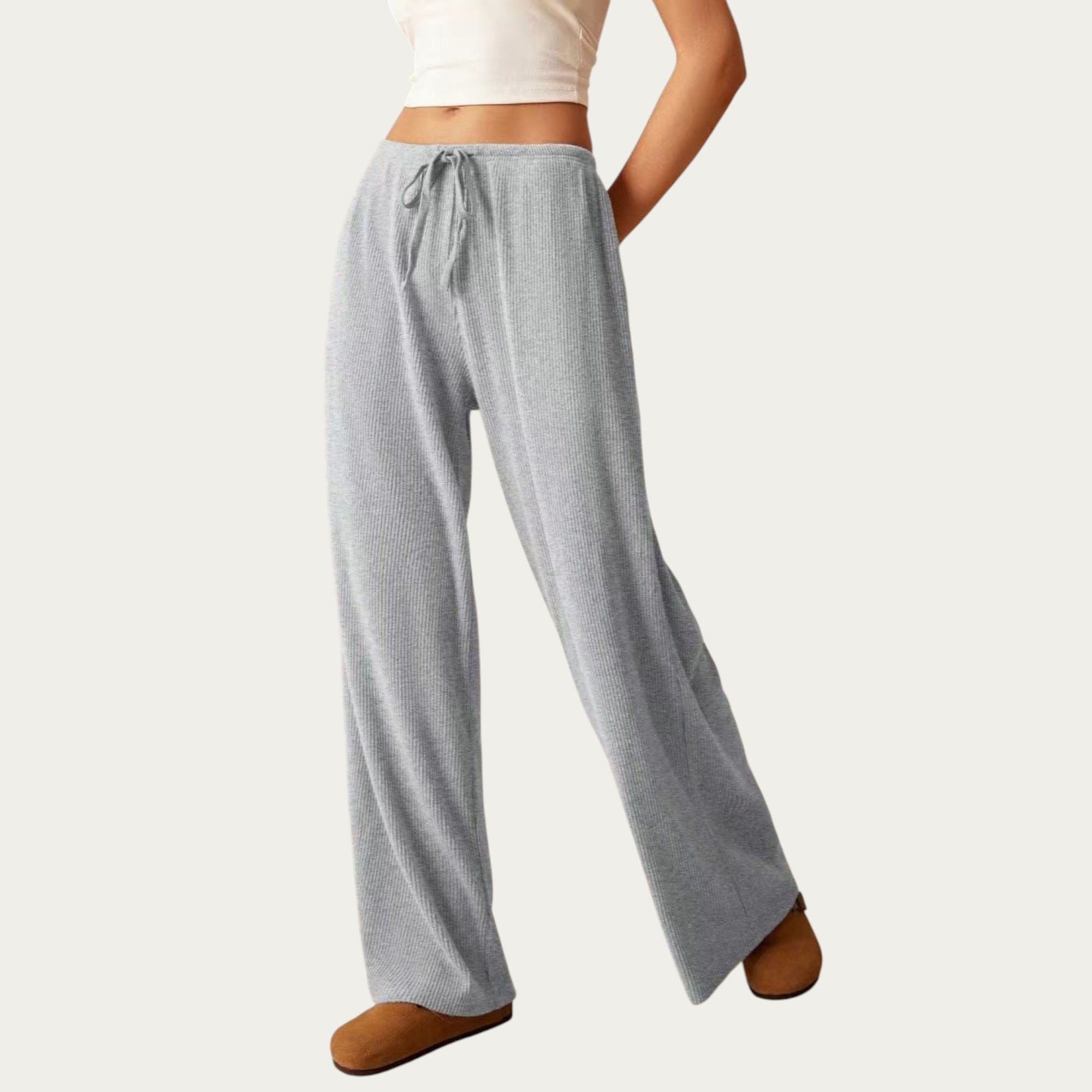 Anna-Kaci Women¡¯s Soft Ribbed Pants with Wide Relaxed Legs Adjustable Drawstring Waistband and Stretch Fabric