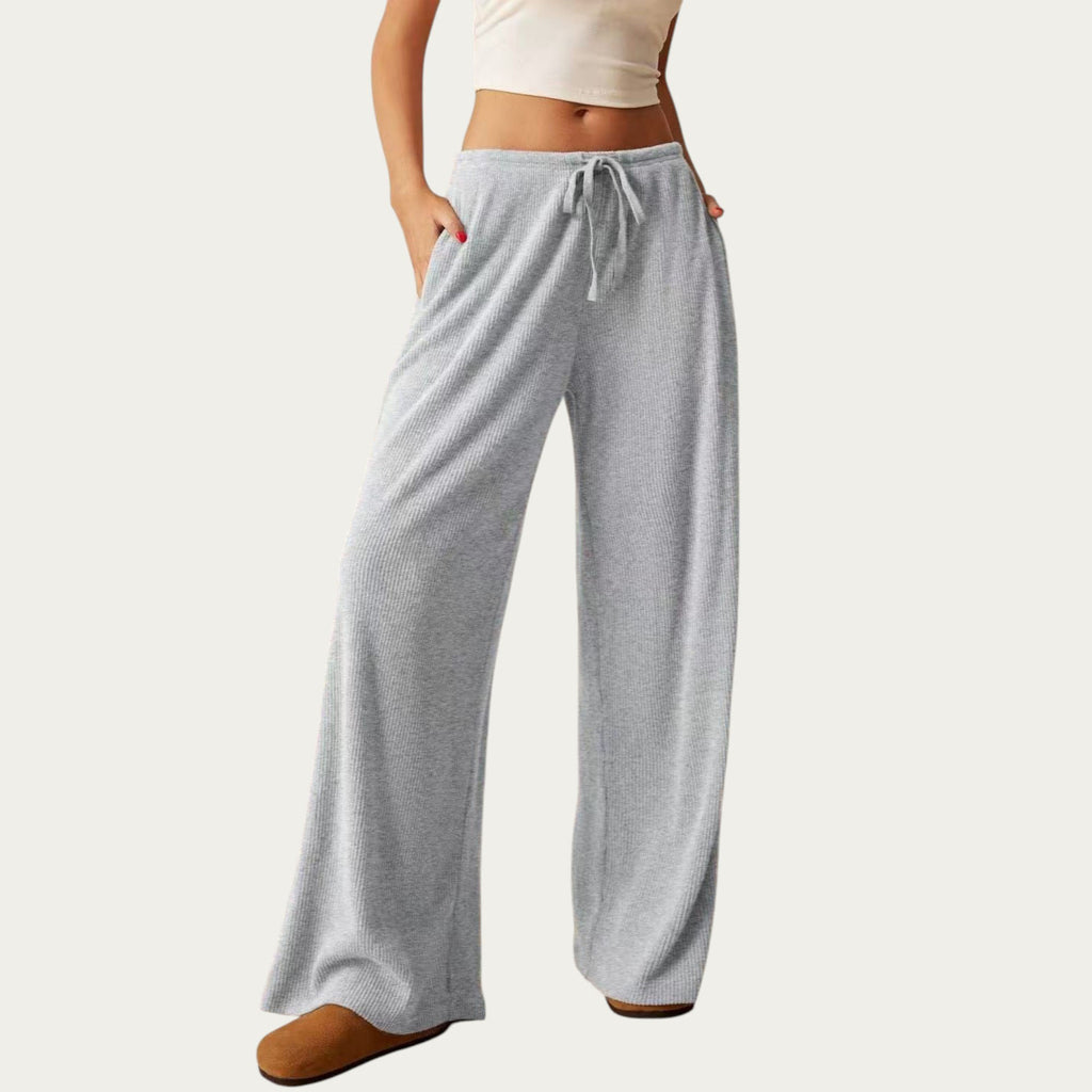 Anna-Kaci Women¡¯s Soft Ribbed Pants with Wide Relaxed Legs Adjustable Drawstring Waistband and Stretch Fabric