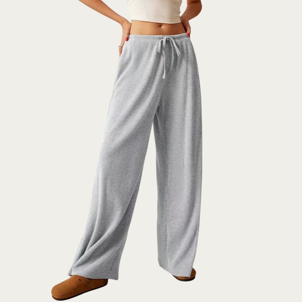 Anna-Kaci Women¡¯s Soft Ribbed Pants with Wide Relaxed Legs Adjustable Drawstring Waistband and Stretch Fabric