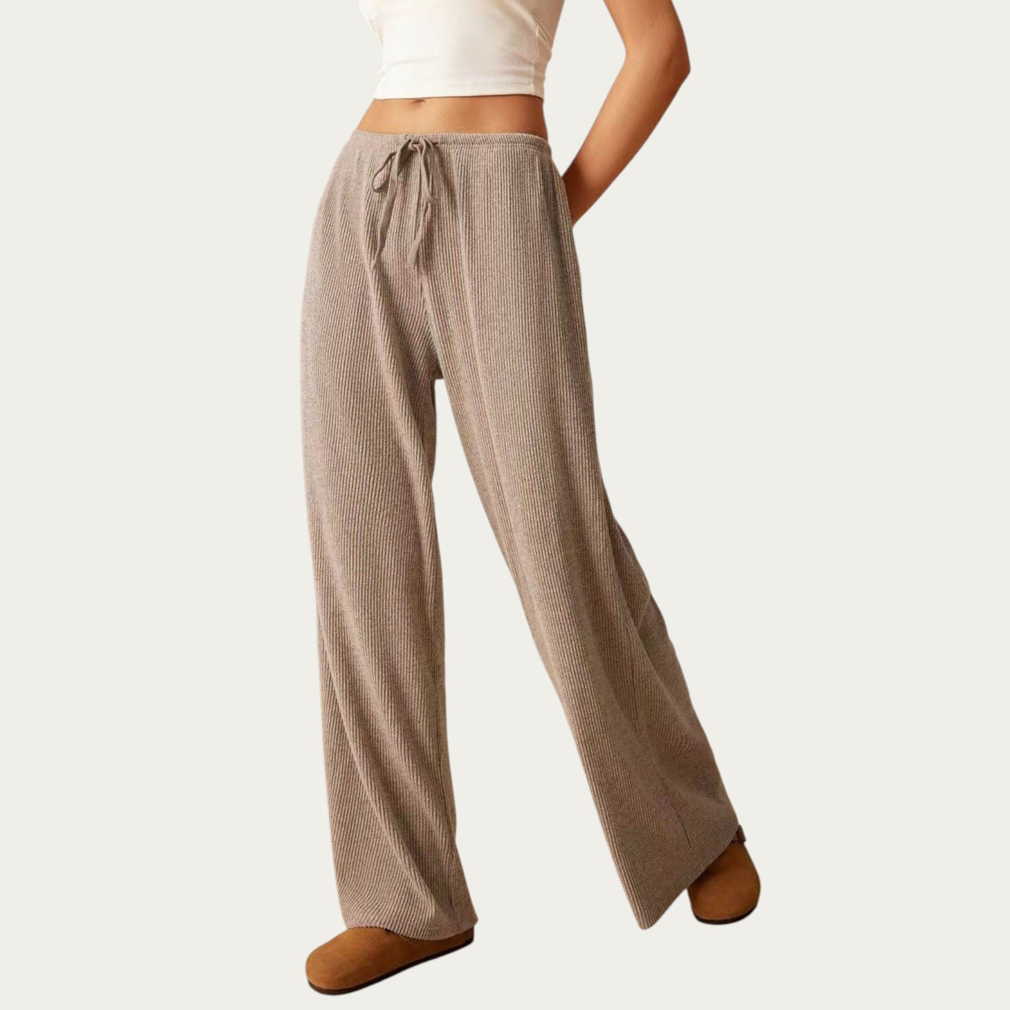 Anna-Kaci Women¡¯s Soft Ribbed Pants with Wide Relaxed Legs Adjustable Drawstring Waistband and Stretch Fabric