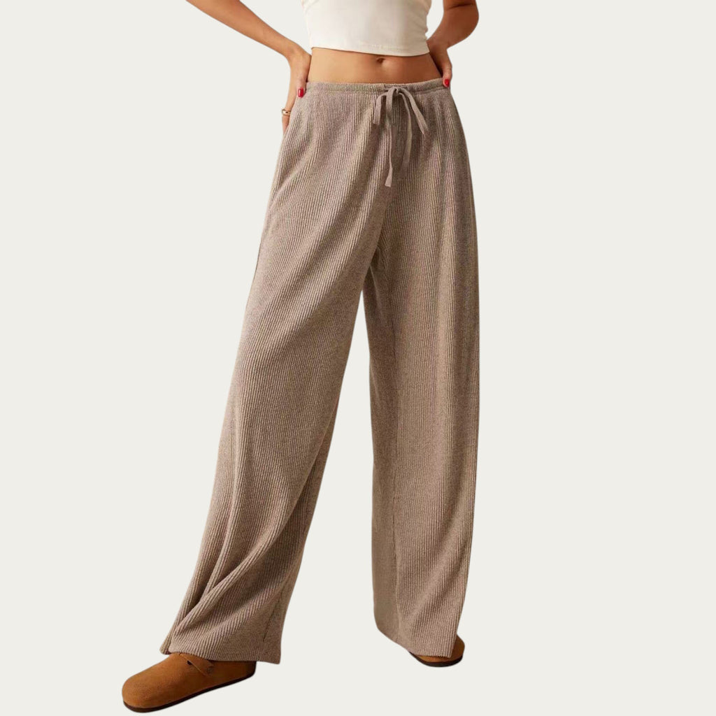 Anna-Kaci Women¡¯s Soft Ribbed Pants with Wide Relaxed Legs Adjustable Drawstring Waistband and Stretch Fabric