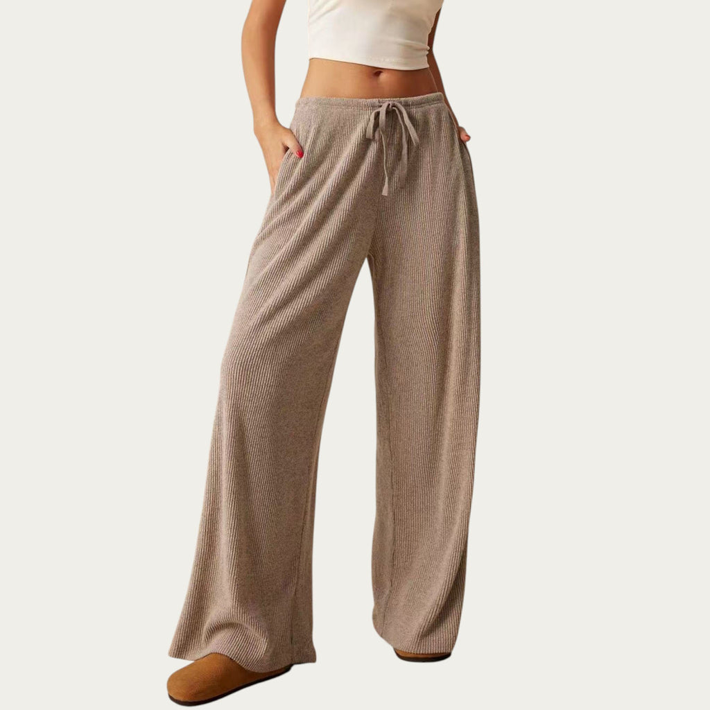 Anna-Kaci Women¡¯s Soft Ribbed Pants with Wide Relaxed Legs Adjustable Drawstring Waistband and Stretch Fabric