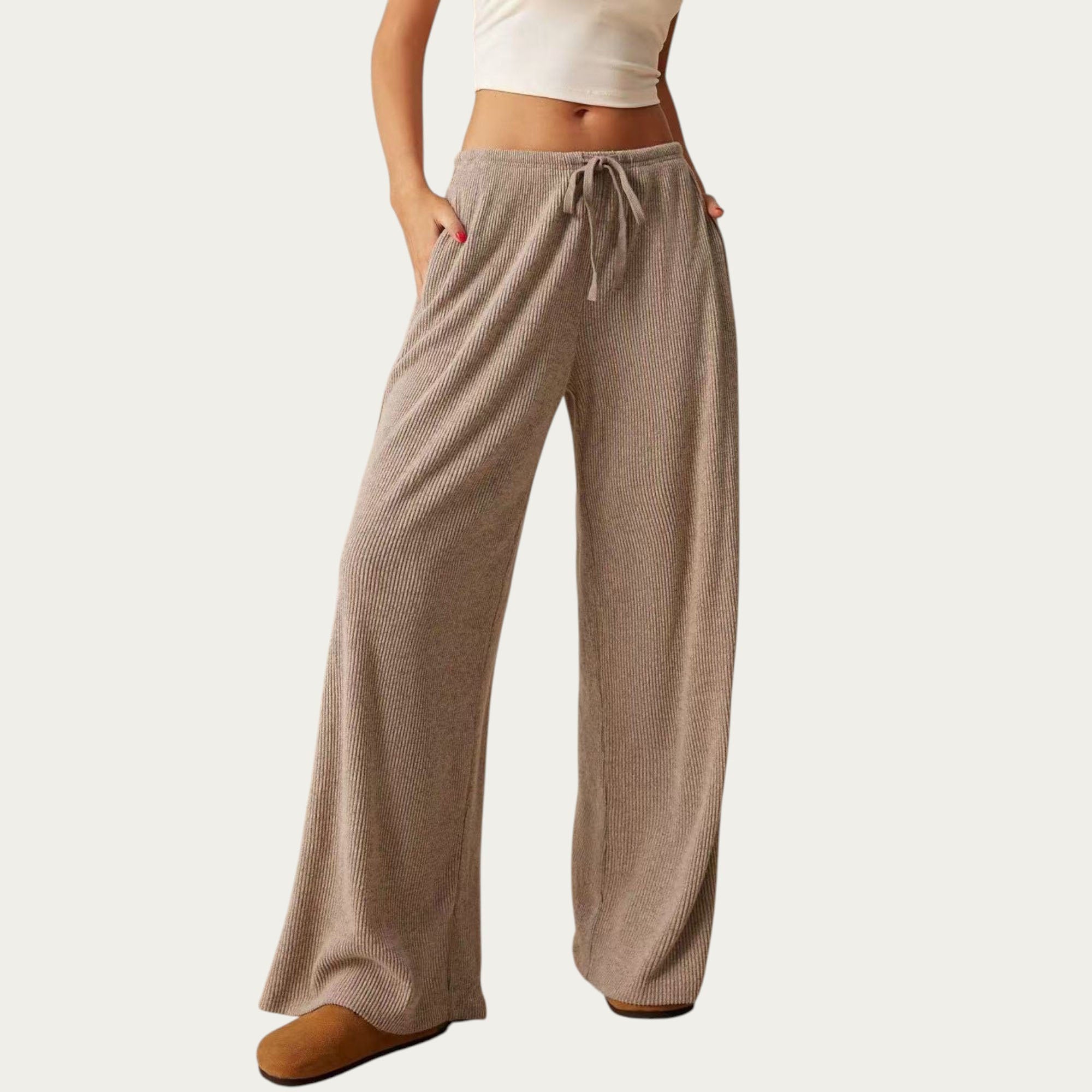 Anna-Kaci Women¡¯s Soft Ribbed Pants with Wide Relaxed Legs Adjustable Drawstring Waistband and Stretch Fabric