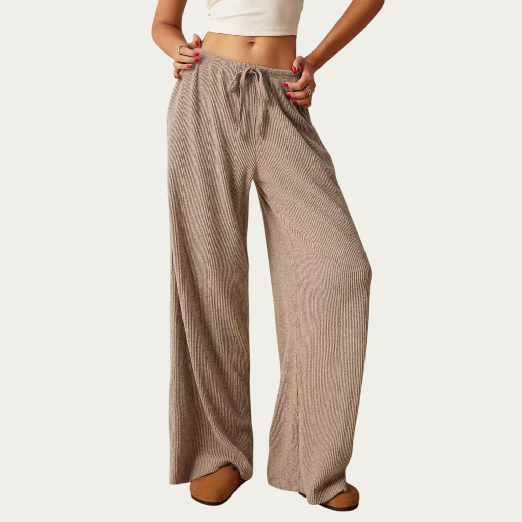 Anna-Kaci Women¡¯s Soft Ribbed Pants with Wide Relaxed Legs Adjustable Drawstring Waistband and Stretch Fabric