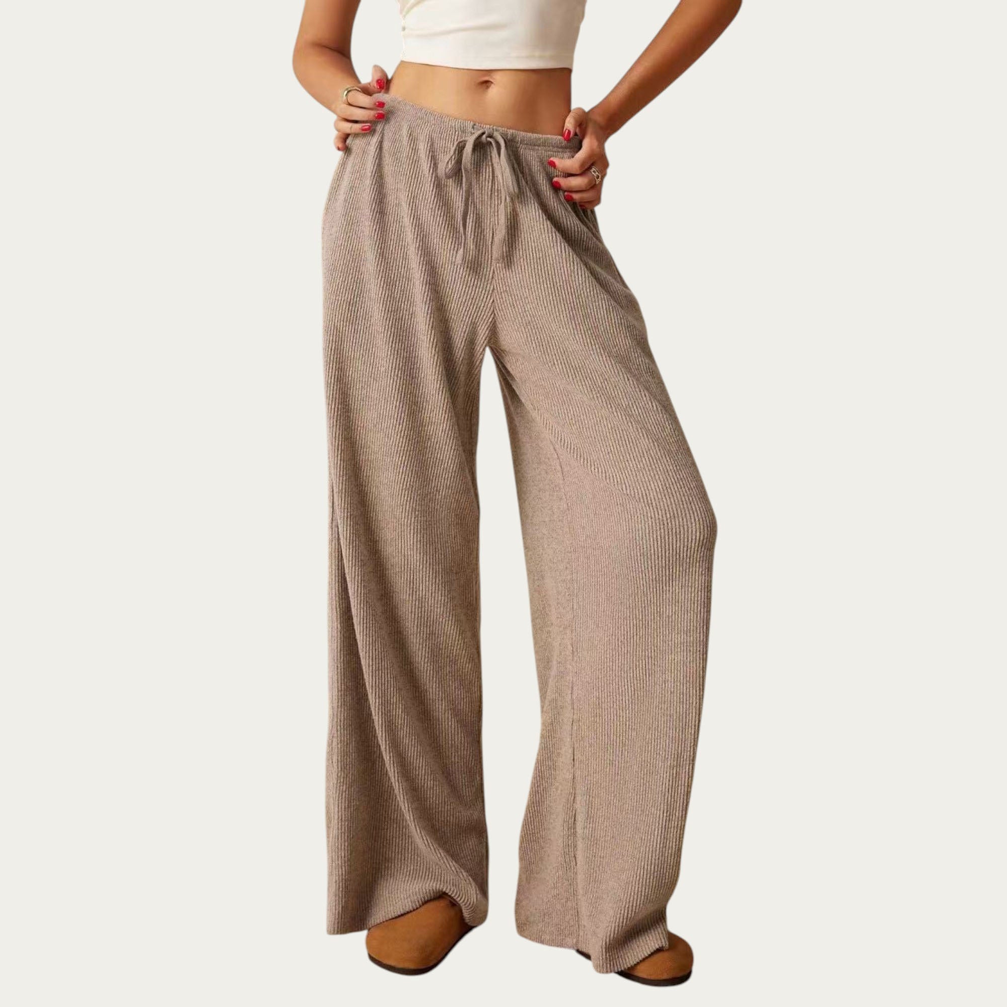 Anna-Kaci Women¡¯s Soft Ribbed Pants with Wide Relaxed Legs Adjustable Drawstring Waistband and Stretch Fabric