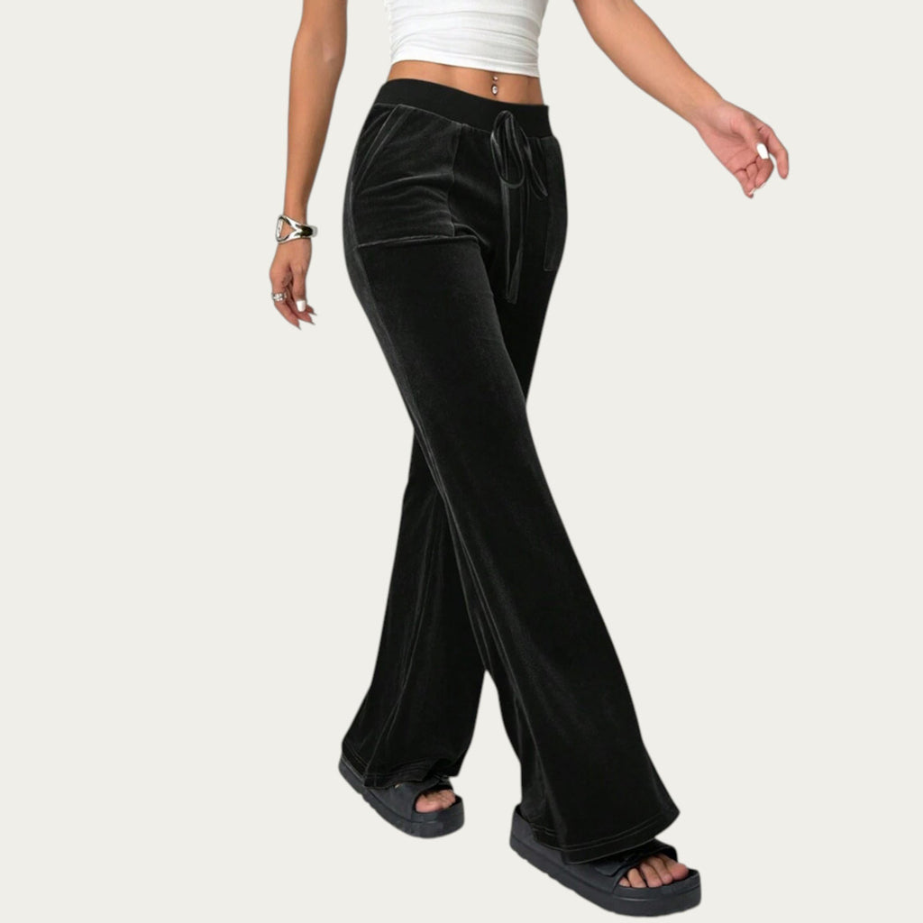 Anna-Kaci Women¡¯s Soft Velvet Lounge Pants with Wide Flared Legs Adjustable Drawstring Waistband and Smooth Stretch Fabric