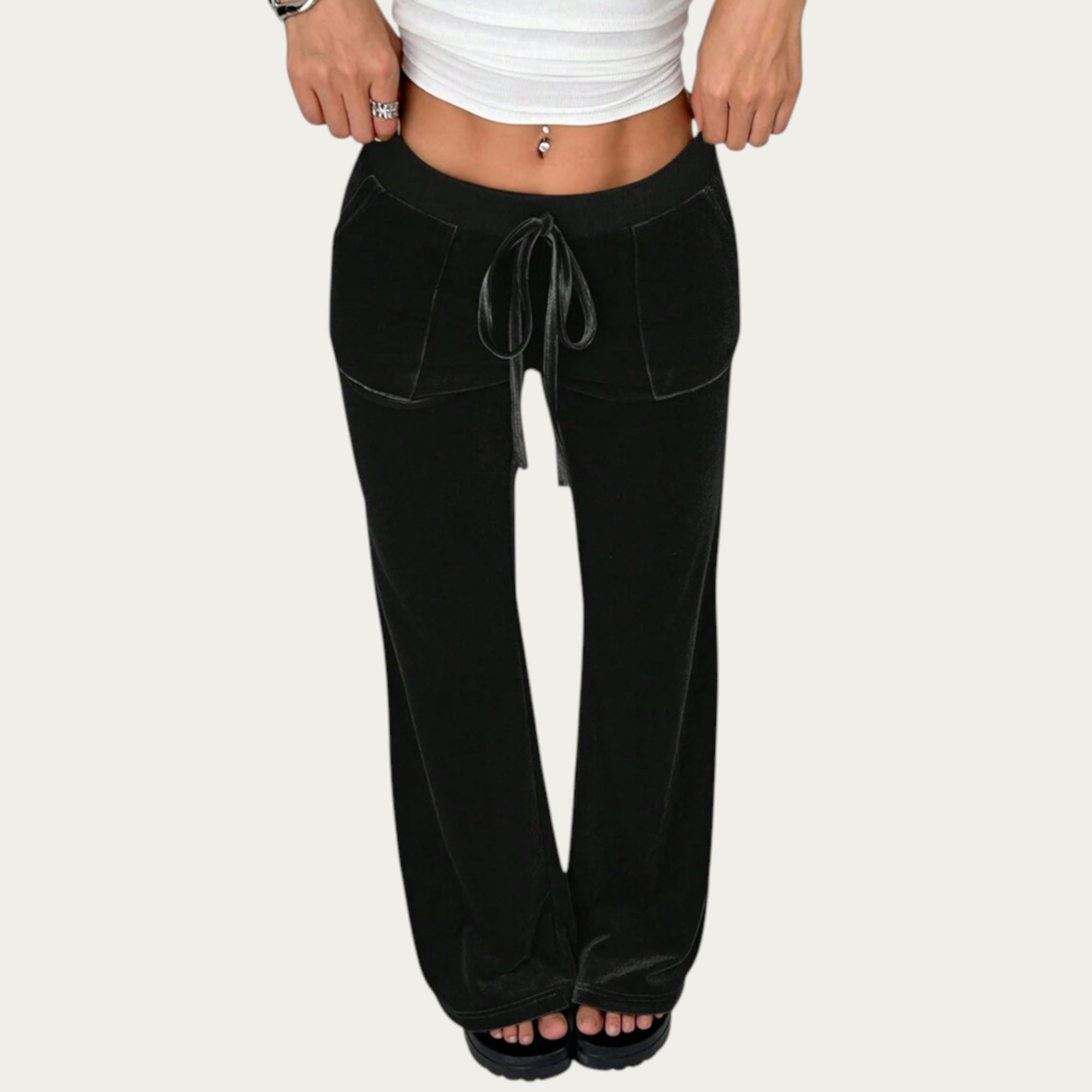 Anna-Kaci Women¡¯s Soft Velvet Lounge Pants with Wide Flared Legs Adjustable Drawstring Waistband and Smooth Stretch Fabric