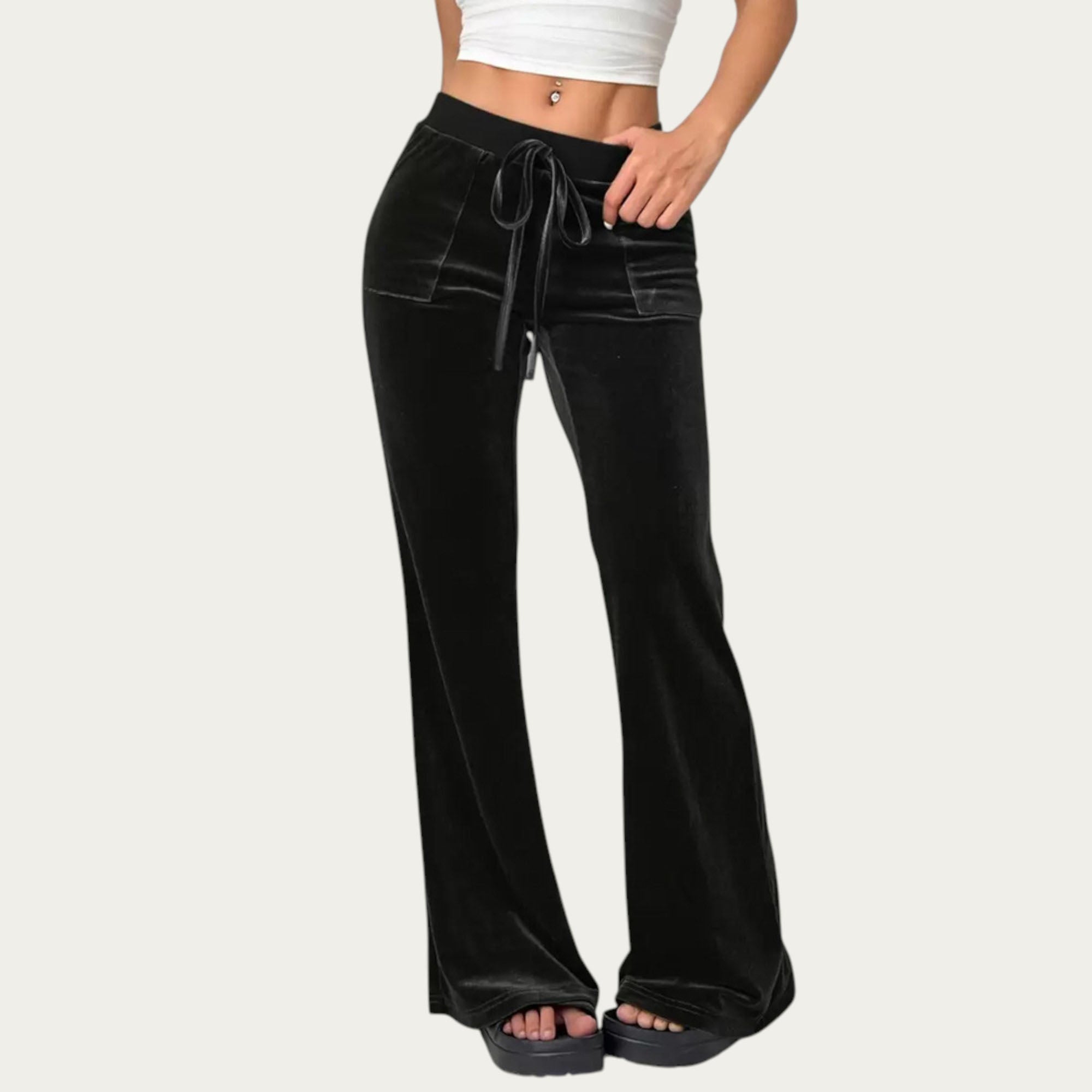 Anna-Kaci Women¡¯s Soft Velvet Lounge Pants with Wide Flared Legs Adjustable Drawstring Waistband and Smooth Stretch Fabric
