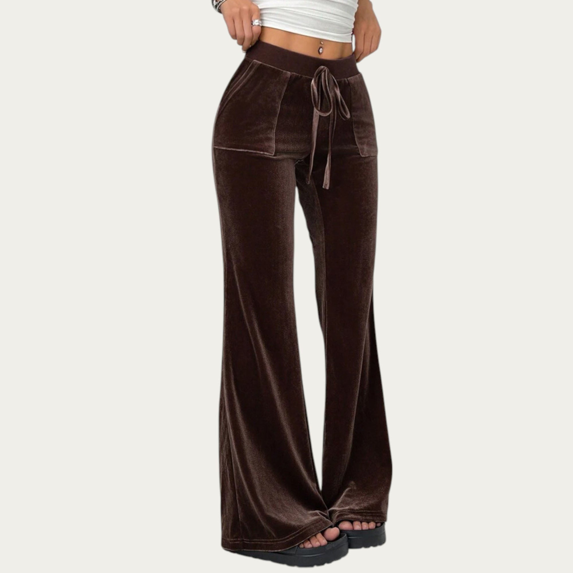 Anna-Kaci Women¡¯s Soft Velvet Lounge Pants with Wide Flared Legs Adjustable Drawstring Waistband and Smooth Stretch Fabric