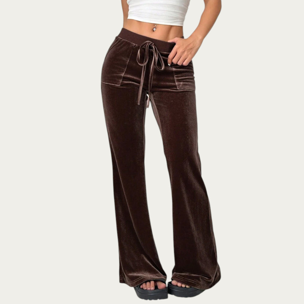 Anna-Kaci Women¡¯s Soft Velvet Lounge Pants with Wide Flared Legs Adjustable Drawstring Waistband and Smooth Stretch Fabric
