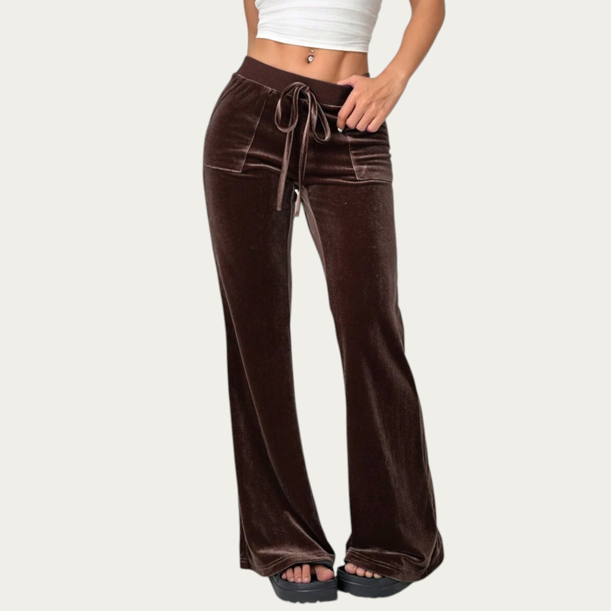 Anna-Kaci Women¡¯s Soft Velvet Lounge Pants with Wide Flared Legs Adjustable Drawstring Waistband and Smooth Stretch Fabric