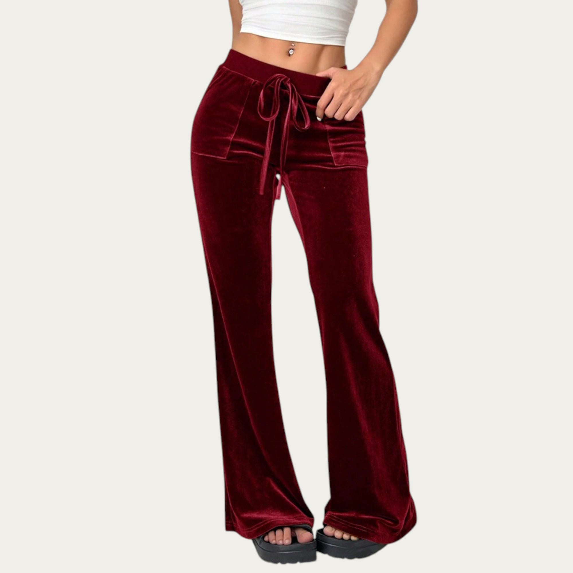 Anna-Kaci Women¡¯s Soft Velvet Lounge Pants with Wide Flared Legs Adjustable Drawstring Waistband and Smooth Stretch Fabric