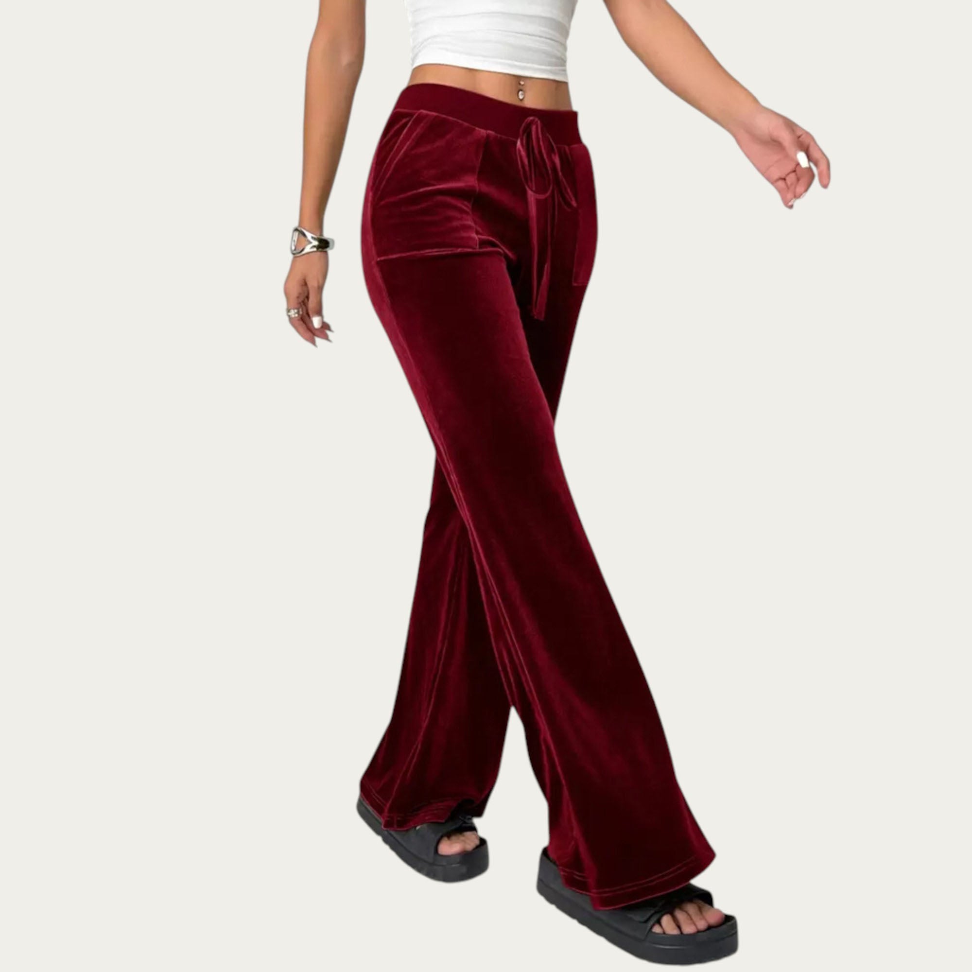 Anna-Kaci Women¡¯s Soft Velvet Lounge Pants with Wide Flared Legs Adjustable Drawstring Waistband and Smooth Stretch Fabric
