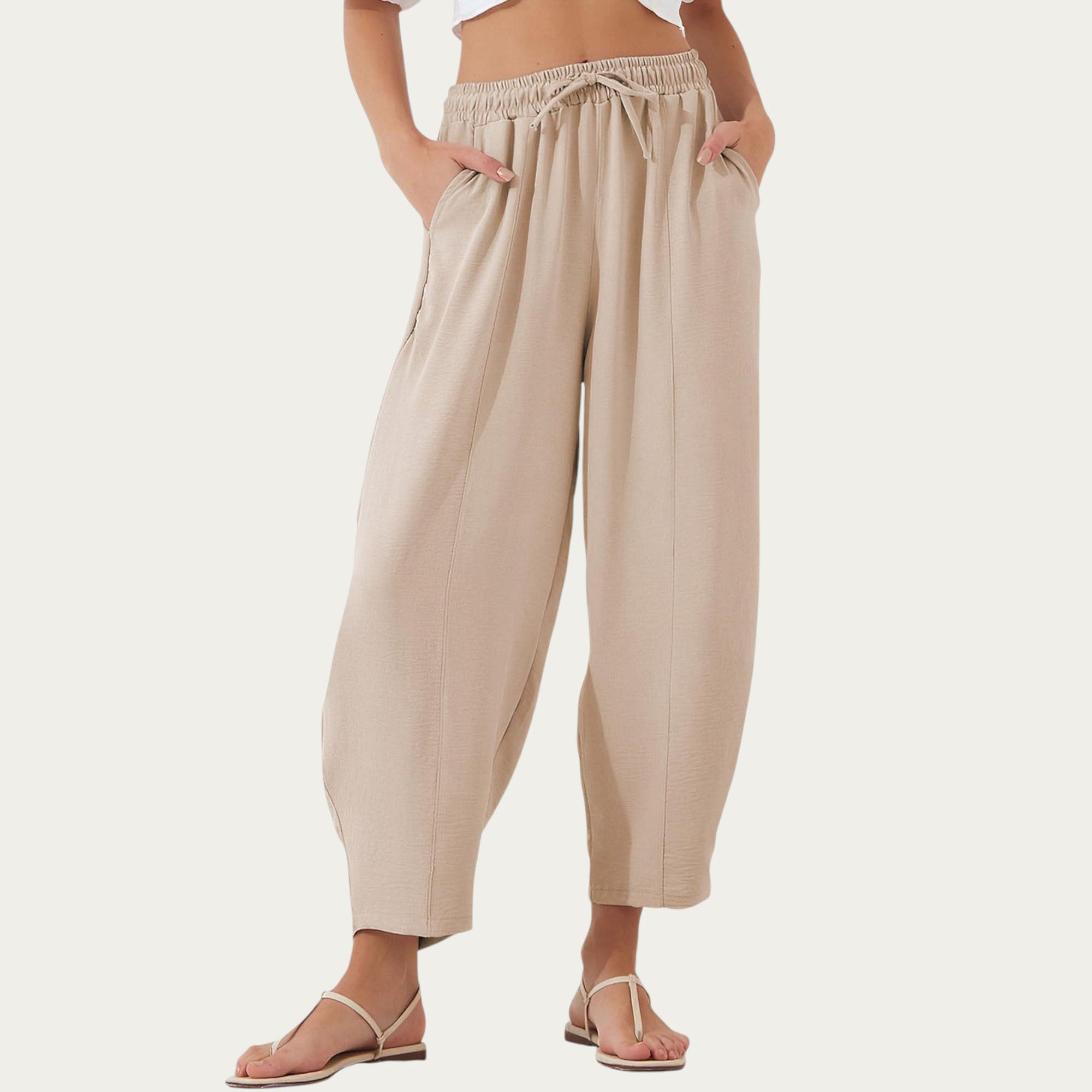 Anna-Kaci Women¡¯s Relaxed Fit Lounge Pants with Soft Draped Fabric Elastic Drawstring Waistband and Wide Tapered Legs
