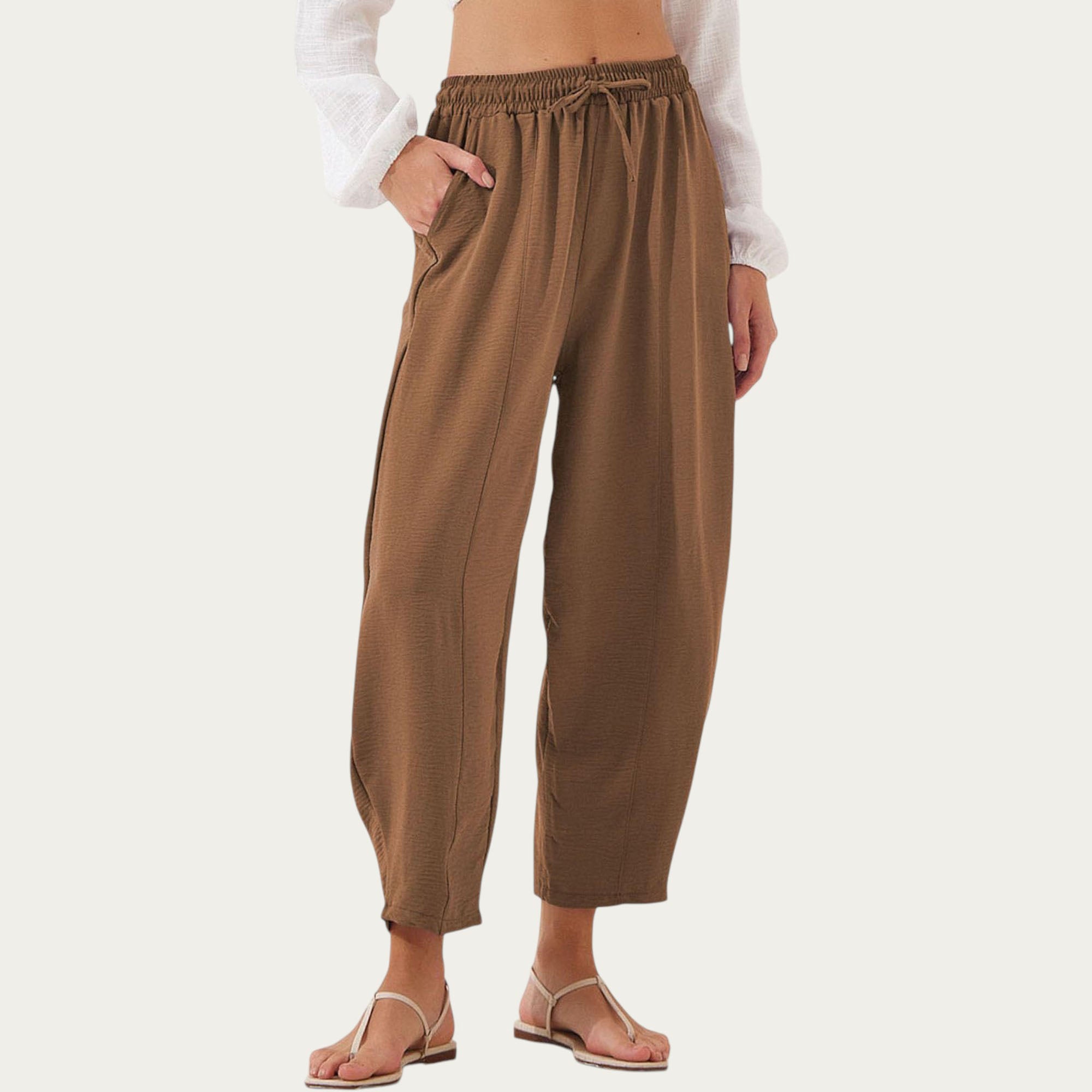 Anna-Kaci Women¡¯s Relaxed Fit Lounge Pants with Soft Draped Fabric Elastic Drawstring Waistband and Wide Tapered Legs