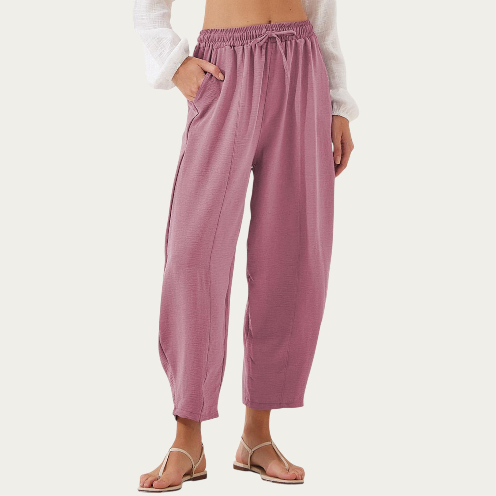 Anna-Kaci Women¡¯s Relaxed Fit Lounge Pants with Soft Draped Fabric Elastic Drawstring Waistband and Wide Tapered Legs