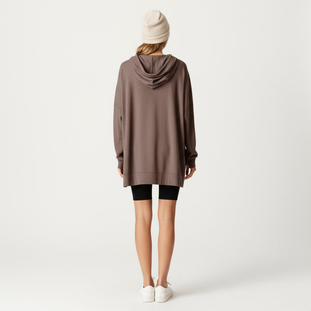 Anna-Kaci Women¡¯s Long Sleeve Waffle Knit Hoodie Top with Kangaroo Pocket Soft Relaxed Fit Drop Shoulder Design