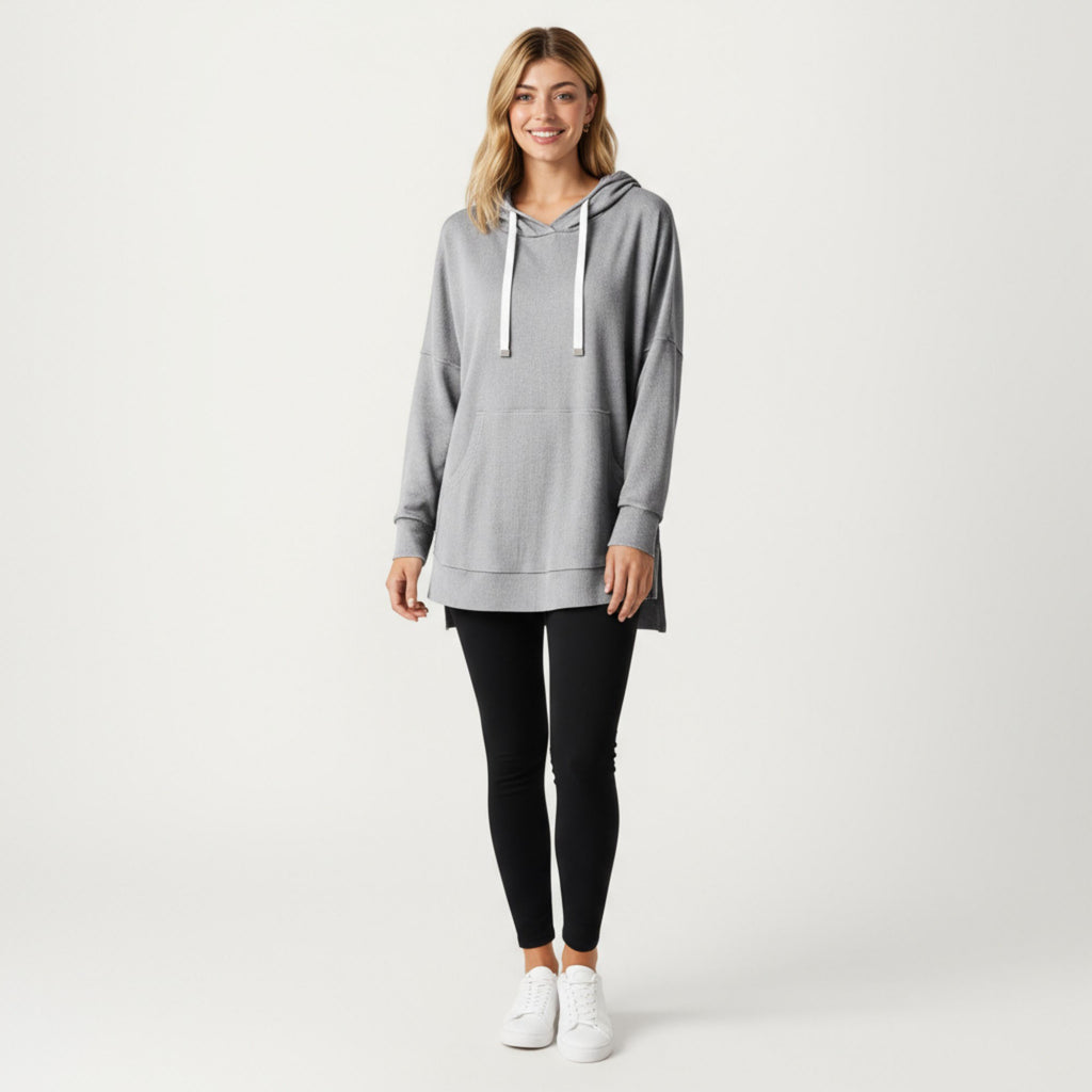 Anna-Kaci Women¡¯s Long Sleeve Waffle Knit Hoodie Top with Kangaroo Pocket Soft Relaxed Fit Drop Shoulder Design