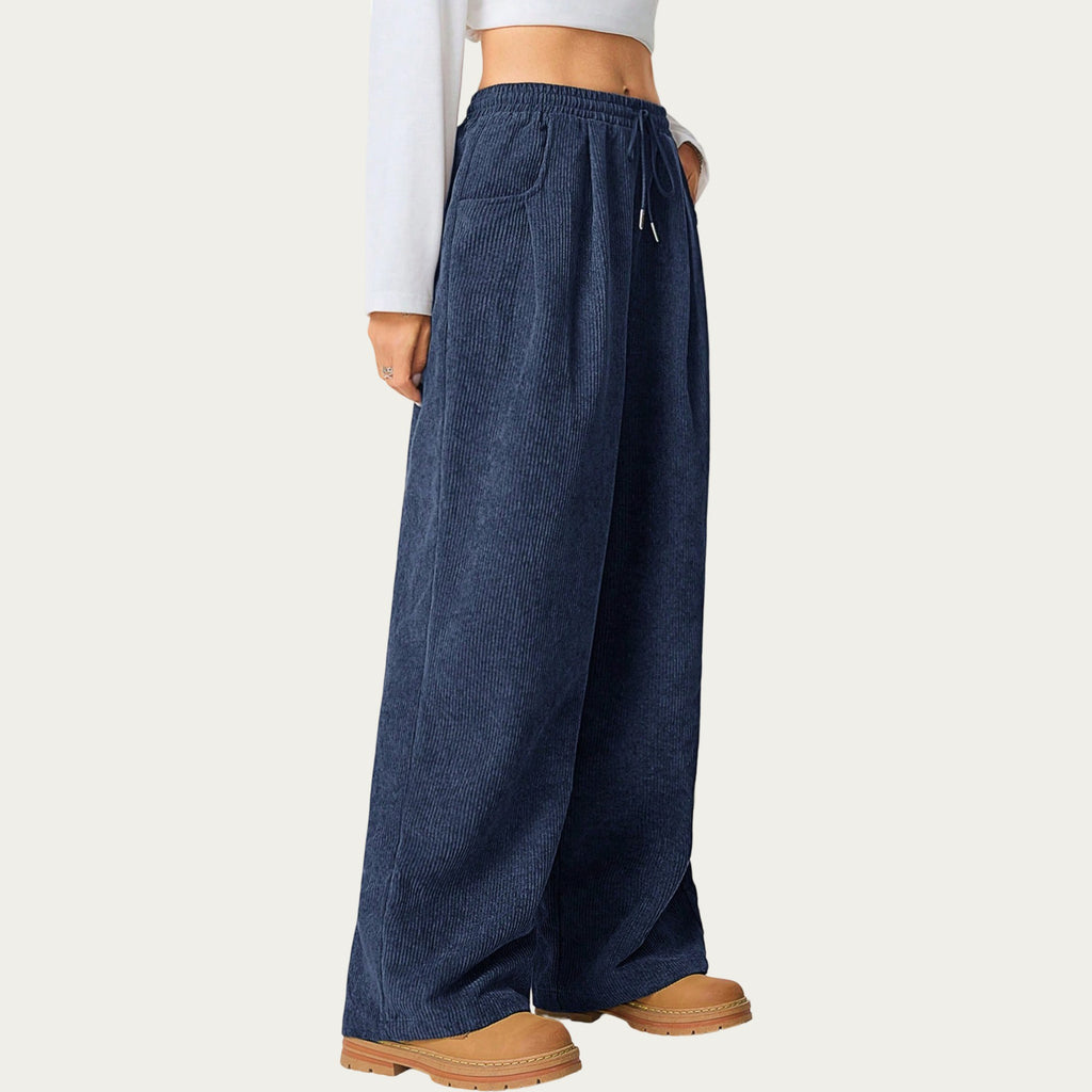 Anna-Kaci Women's High Waist Wide Leg Lounge Pants with Adjustable Drawstring Waist, Soft Textured Knit Fabric, and Relaxed Fit