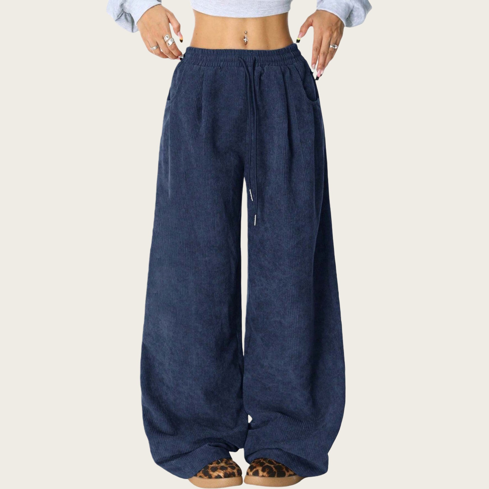 Anna-Kaci Women's High Waist Wide Leg Lounge Pants with Adjustable Drawstring Waist, Soft Textured Knit Fabric, and Relaxed Fit